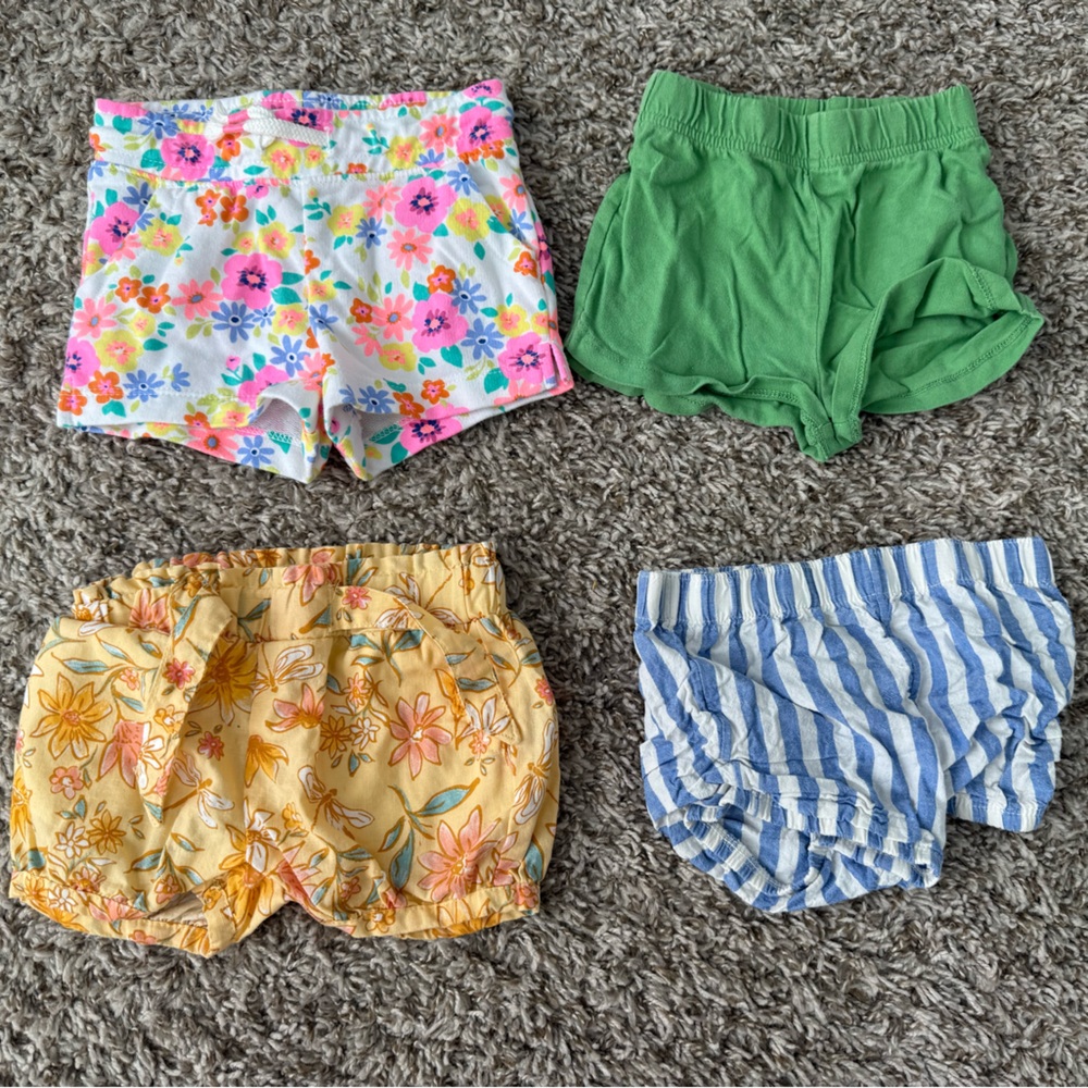 Floral, Green, Yellow, and Striped Shorts Set- 18 month